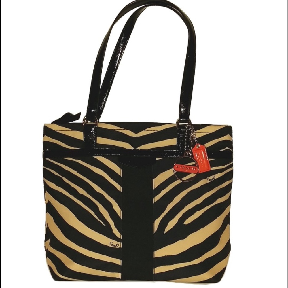 Coach NWOT Signature Black/Tan Zebra Small Tote